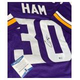 CJ Ham Signed With Beckett COA Minnesots Vikings Stitched Custom Jersey Size XL