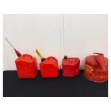 Group of 4 Red Gas Cans and Safety Containers with Spouts