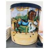 Plastic 3 Shelf Rack w Misc Household Contents Inc Nike Training Belt, Hats, Tin, Animal Figurines & Bank & More