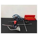 Automotive Tool and Accessory Lot with Impact Wrench, Jump Cables, Lug Wrench, and Funnels