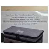 Wolfgang Puck 3.6 Qt Rectangular Covered Glass Baker with Insulated Carry Bag in Orig Box