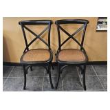 Pair of Safavieh AMH9500B Black Dining Chairs with Woven Seats