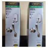 Lot of 2 Defiant Castle Satin Nickel Entry Door Handle Sets in Orig Pkg