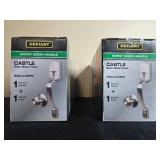 Lot of 2 Defiant Castle Satin Nickel Entry Door Handle Sets in Orig Pkg