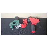 Office and Packaging Supplies Lot with Tape Dispensers, Tape Rolls, Bungee Cords, USB Cables, and Patriotic Bowl