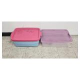 Set of 2 Plastic Storage Bins and Clear Acrylic Display Stands