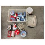 Holiday and Winter Themed Tin Collection with Metal Cookware and Plastic Container