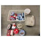 Holiday and Winter Themed Tin Collection with Metal Cookware and Plastic Container