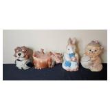 Set of 4 Vintage Animal Figurines w Lids - Cat, Bunny, Cow, and Dog
