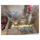 Holiday Decor and Household Variety Lot with Glass Ornaments and Kitchen Items