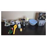Holiday Decor and Household Variety Lot with Glass Ornaments and Kitchen Items