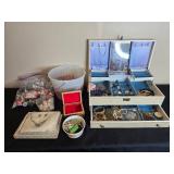 Large Vintage Costume Jewelry Collection with Jewelry Box and Assorted Accessories