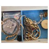 Large Vintage Costume Jewelry Collection with Jewelry Box and Assorted Accessories