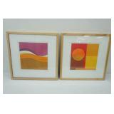 "Sunset" & "Sands" by Amaina. Framed Artwork, matted, glass. 19" squares