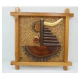 Wood Art-Semi Abstract. Sailboat, sun, detailed background.