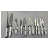 -Cangshan White Handle 12-Piece Knife Block Set with Scissors and Sharpener - used condition