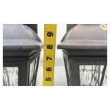 Pair of Outdoor LED Wall Mount Lanterns Black Metal Glass 16 x 9 Inch - used condition
