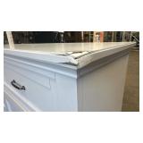 6 Drawer Dresser in White Finish with Damaged Corner, one drawer stuck in place