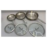 Calphalon Stainless Steel Cookware Set with Glass Lids - 5 Pots and Pans - used condition