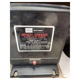 Lot of Bench Grinders, Buffers, and Pulley Parts on Rolling Cabinet