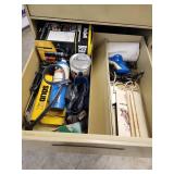 5-Drawer Metal Filing Cabinet with Assorted Tools and Leatherworking Supplies