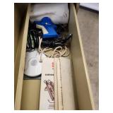 5-Drawer Metal Filing Cabinet with Assorted Tools and Leatherworking Supplies