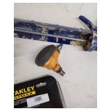 Mixed Lot of Caulking Guns, Tape Measures, Stanley Hand Saw, and Pneumatic Tools