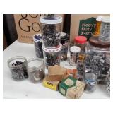 Assorted Metal Fasteners and Hardware in Jars with Rotating Organizer