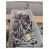 Large Mixed Lot of Assorted Nails, Screws, Bolts, and Fasteners in Jars and Boxes