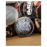 Large Mixed Lot of Assorted Nails, Screws, Bolts, and Fasteners in Jars and Boxes