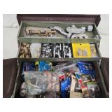 Metal Toolbox with Assorted Plumbing Parts and Fittings
