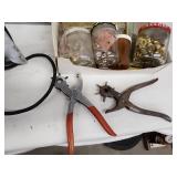 Leatherworking and Grommet Tool Lot with Electric Shear, Snaps, Punches, and Hardware