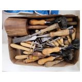 Extensive Collection of Woodworking Chisels, Punches, and Hand Tools