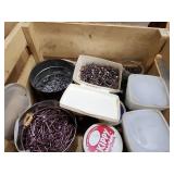 Large Mixed Lot of Nails Screws and Hardware in Storage Crate