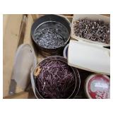 Large Mixed Lot of Nails Screws and Hardware in Storage Crate