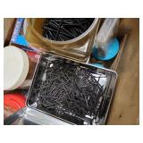 Large Mixed Lot of Nails Screws and Hardware in Storage Crate