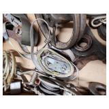 Group of Heavy Duty Pulley Blocks, Ratchet Straps, and Steel Cables