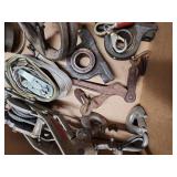 Group of Heavy Duty Pulley Blocks, Ratchet Straps, and Steel Cables
