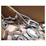 Group of Heavy Duty Pulley Blocks, Ratchet Straps, and Steel Cables
