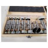 Assorted Workshop Tool Sets Including Tap and Die Set, Forstner Bit Set, Gasket Punch Set, and Vibra Engraving Tool