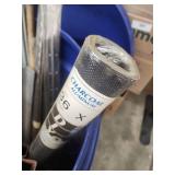 Large Blue Barrel with Assorted Metal Tubing, Rods, and Screening Material