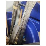 Large Blue Barrel with Assorted Metal Tubing, Rods, and Screening Material