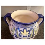 Hand-Painted Ceramic Vase with Dual Handles and Floral Motif, 12 Inch