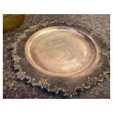 Vintage Etched Amber Glass Bowl and Elise Silverplate Tray Set