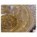 Vintage Etched Amber Glass Bowl and Elise Silverplate Tray Set