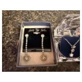 Collection of Gold Tone Vintage Brooches and Rhinestone Jewelry in Gift Boxes