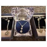 Collection of Gold Tone Vintage Brooches and Rhinestone Jewelry in Gift Boxes