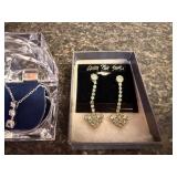 Collection of Gold Tone Vintage Brooches and Rhinestone Jewelry in Gift Boxes