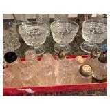Collection of Vintage Glass Oil Lamps, Crystal Glassware, and Salt Shakers