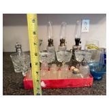 Collection of Vintage Glass Oil Lamps, Crystal Glassware, and Salt Shakers